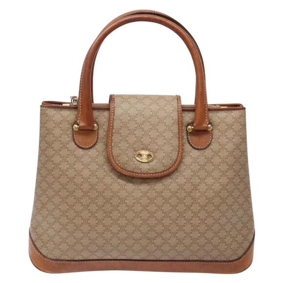 CELINE Macadam Canvas Hand Bag Pvc Beige Gold - Picture 2 of 13